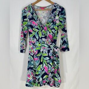 Lilly Pulitzer Jessalynne Wrap Romper Dress in Sway This Way Bright Navy Small